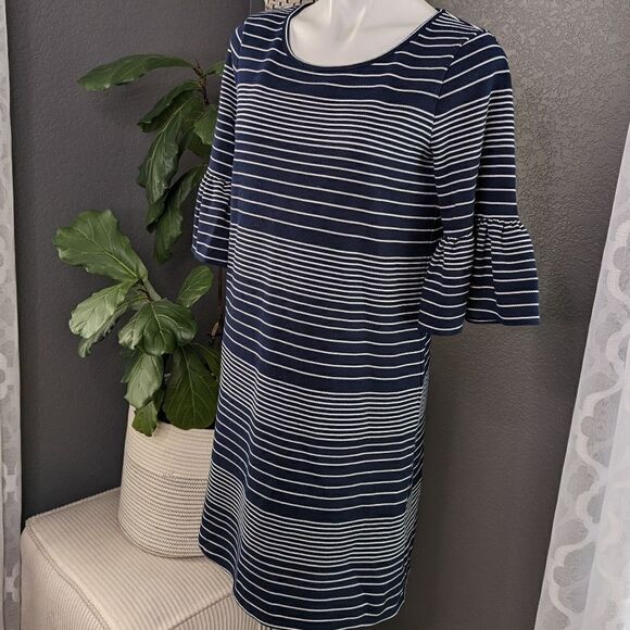 Max Studio Ruffled Short Bell Sleeve Striped Dress Size Small - Picture 8 of 10